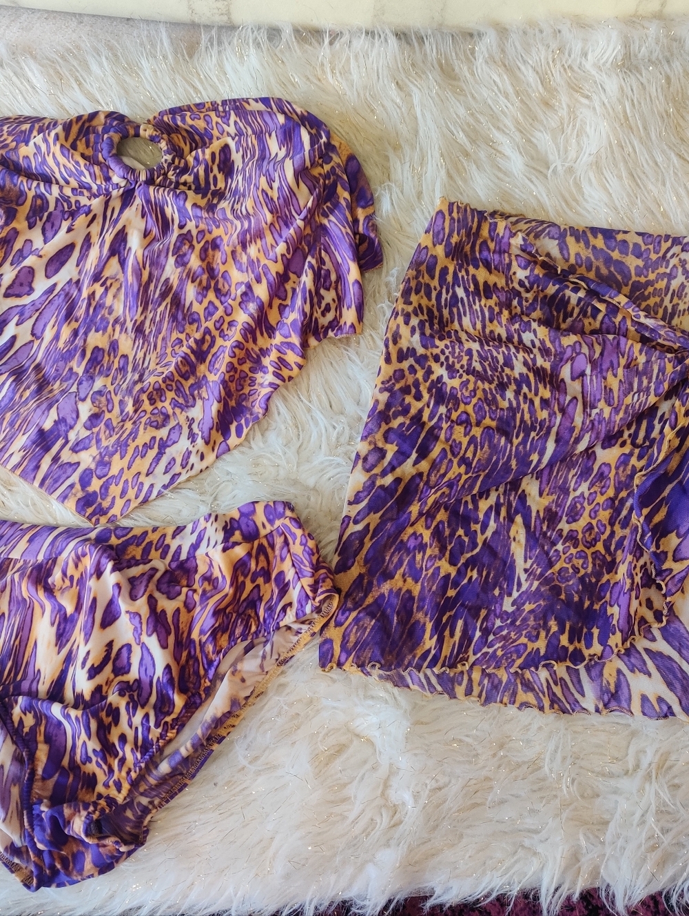 Venus Bikini Swimsuit L Purple Animal Print Cover Up Wrap Strapless Tube Top 14